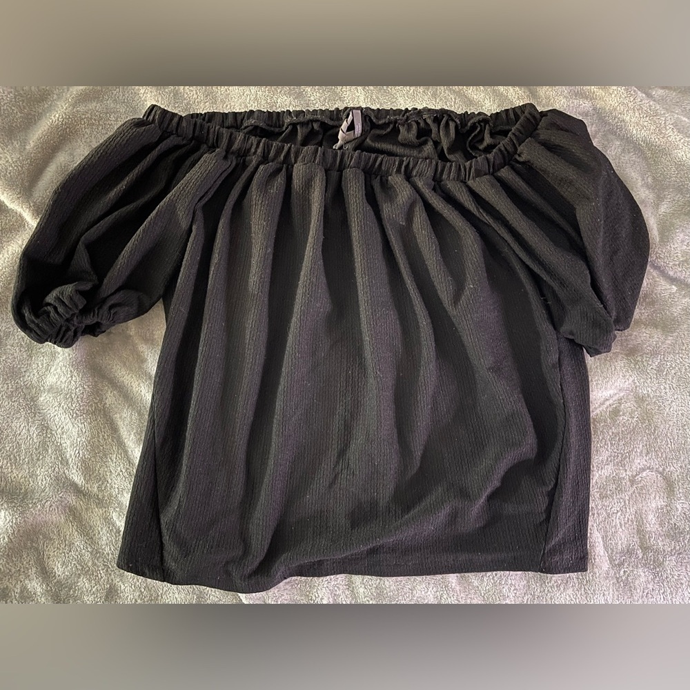 Anthropologie Black Puff Sleeve Off The Shoulder Blouse - Picture 6 of 8